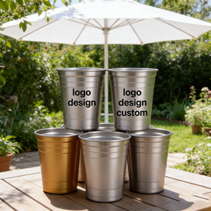 Gobelets carrés rouges jetables en acier inoxydable populaires pour fêtes, vente en gros, 500 ml, pour bière, vaisselle de haute qualité, cocktail, vodka, personnalisables - Product Image 1