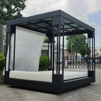 Sofá Cama Columpio para Todo Clima, Sofá Cama Doble de Mimbre para Jardín, Sofá Cama de Ratán para Playa, Sofá Cama de Exterior con Toldo