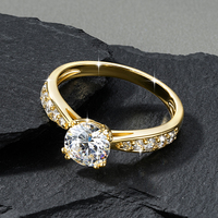 Großhandel Feiner Schmuck 14K Vergoldeter Rhodium-Plattierter Moissanit-Ring Brillante Krappenfassung Klassischer Luxus-Ehering Geschenke
