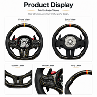 Volant en fibre de carbone avec revêtement en cuir suédé, design sportif et luxueux, LED personnalisable, ajustement universel, certifié CE, vente en gros