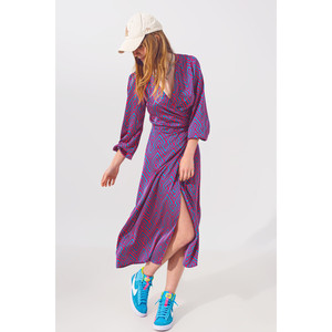 Abito lungo avvolgente a maniche lunghe con stampa geometrica - Product Image 2