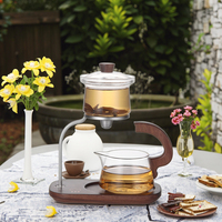 Théière en verre moderne avec base en bois et support métallique, théière en verre pour servir le thé à la maison, ensemble de théière en cadeau