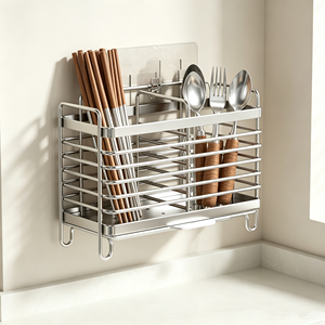 Portautensili in Acciaio Inox con 3 Scomparti, Organizzatore per Posate da <span class=keywords><strong>Cucina</strong></span>, Porta Bacchette e Cucchiai, <span class=keywords><strong>Salvaspazio</strong></span> - Product Image 5