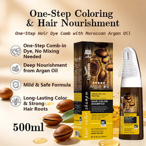 Shampoo Colorante per Capelli alle Erbe 500ml, Colore Marrone Scuro, Copre al 100% i Capelli Bianchi, Lunga Durata, con Olio di Argan e Pettine, Vendita all'Ingrosso - Product Image 2