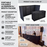 Cabine DJ portable pliable en aluminium avec housse en tissu noir et sac de transport pour événements mobiles, discothèques et mariages