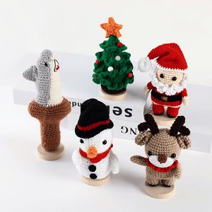 Creative Christmas Gifts Santa Claus Snowman Reindeer Crochet Dolls Positive Potato Design Handmade Plush <b>Toy</b> with Base - Product Image 1
