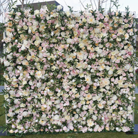 Großhandel Rabatt 1*1m künstliche Blumen Hochzeits dekoration weiße Blumen Hintergrund Rose Blumen wand