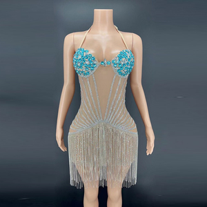 Vestido de Cristal Novance Y2244-B para Mujer, con Pedrería, Borlas, Estilo Sensual, para Club Nocturno, Fiesta, Celebridades - Product Image 3