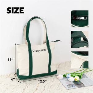 Bán buôn phong cách hàng đầu dây kéo đóng cửa mua sắm Túi sinh thái quá khổ vải tote túi với bên ngoài & Túi nội bộ - Product Image 4