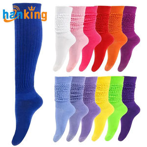 Calcetines térmicos hasta la rodilla de Color sólido estilo tejido para mujer, calcetines cálidos de lana gruesa con logotipo de cuerpo y puño - Product Image 1