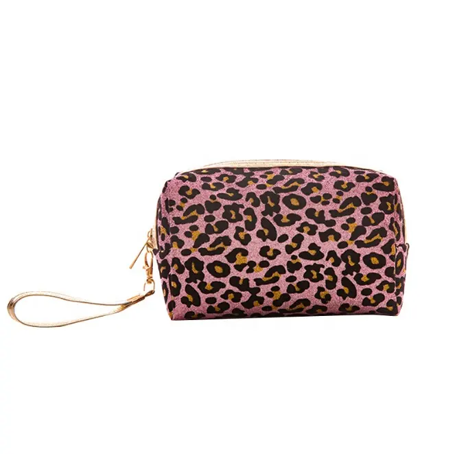 Flannel glitter leopard print lady makeup bag support customized