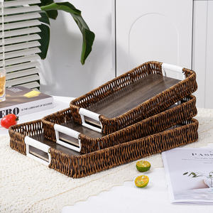 Bandeja <span class=keywords><strong>de</strong></span> Comida Rectangular Moderna, Apilable, Tejida, Ecológica, con Base <span class=keywords><strong>de</strong></span> Madera, Cesta Multifuncional Resistente para Encimera <span class=keywords><strong>de</strong></span> Cocina o Panaderí<span class=keywords><strong>a</strong></span> - Product Image 1