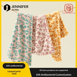 Serviette de lavage de cheveux double couche <span class=keywords><strong>JENNIFER</strong></span> pour femme, super absorbante, séchage rapide, jacquard épaissi, motif léopard - Product Image 3