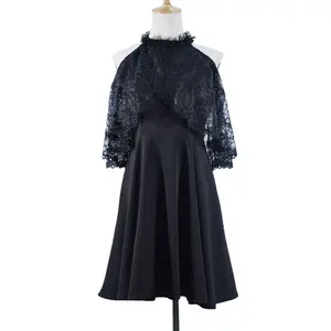 Fakifii厂家直销高端品质休闲女装优雅女装黑色蕾丝连衣裙