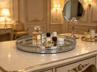 Ensemble de plateaux en métal argenté avec base miroir, plateaux décoratifs miroir pour bijoux, cosmétiques, desserts, table, décoration de maison, mariage, fête