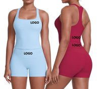 Ensemble de Yoga sans couture pour femmes nouveau Double face brossé couleur unie ajustement serré en forme de I short de sport soutien-gorge course ensemble de Fitness