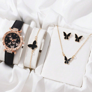 New 5pcs/<strong>set</strong> <strong>Women's</strong> Explosion-Proof Digital Strap <strong>Watch</strong> Fashionable Simple Design Butterfly Pattern Stainless Steel Quartz - Product Image 3