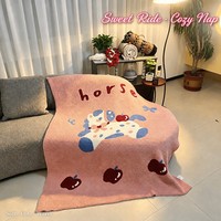 Plaid en tricot Rose Poney Motif Pomme, Cheval Mignon à Pois, Semi-Velours Réversible, Doux et Chaud pour Canapé, Maison, Vente en Gros, Personnalisable