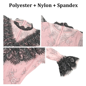 ZYHT 91516 Online all'ingrosso abbigliamento da Club da donna rosa svasato manica lunga in pizzo impreziosito maglia elegante top camicetta da donna - Product Image 4