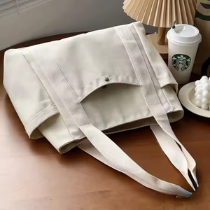 Sac fourre-tout en toile de coton multi-poches avec <span class=keywords><strong>porte</strong></span>-bouteille latéral, poche avant à bouton-pression, grande capacité pour documents A4 - Product Image 6