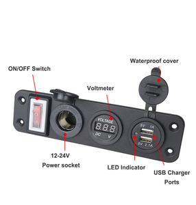 Panel de toma de cargador <span class=keywords><strong>USB</strong></span> de 12V y 24V para barco marino, autobús, VAN, RV, montaje en Panel, puerto de carga <span class=keywords><strong>USB</strong></span>, toma de encendedor de cigarrillos, voltímetro - Product Image 3
