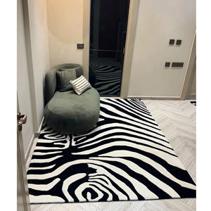 Modern zebra <b>print</b> rug bold black white hand tufted wool carpet living room <b>bedroom</b> handmade - Product Image 6