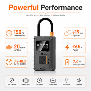 Cordless Tire Inflator 150 PSI Portable Air Compressor with Digital Pressure Gauge LED SOS Power Bank for <b>Car</b> Motorcycle Bicycle - Product Image 2