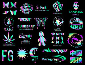 شعار فينيل انعكاسي حراري مطبوع عليه قوس قزح مضيئة حسب الطلب علي التيشيرتات والملابس - Product Image 4