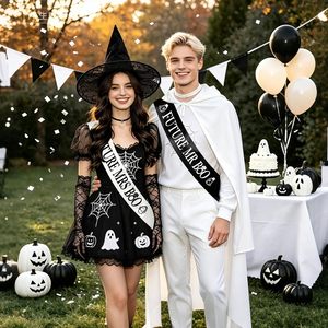 Banda <span class=keywords><strong>de</strong></span> satén <span class=keywords><strong>de</strong></span> <span class=keywords><strong>Halloween</strong></span> para <span class=keywords><strong>novios</strong></span> fantasma, para despedida <span class=keywords><strong>de</strong></span> soltera, Futura Sra. Boo y Futuro Sr. Boo - Product Image 5