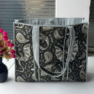 Cotton Quilted <b>Boho</b> Floral Hand Block Printed Sustainable Tote <b>Bag</b> for Women-Beach Travel & Gift Use Christmas Gifts Wedding - Product Image 1