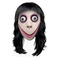 Masque de tête effrayant en latex réutilisable et écologique MOMO pour Halloween, anniversaire, Noël, avec perruque longue, masque intégral pour adulte, thème festif, fête déguisée