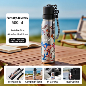 2026 Luxury 500ml Pure Titanium Water Bottle Wholesale Custom Logo Vacuum <b>Insulated</b> Flask Artistic Print Camping Cycling <b>Mug</b> - Product Image 3