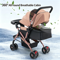 Poussette bébé pliable réversible avec plateau et grand panier de rangement