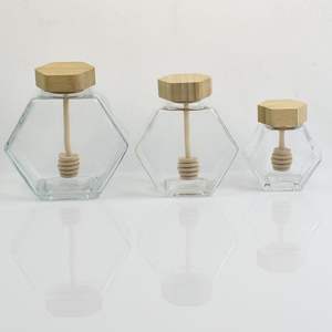 ขายส่งโลโก้ที่กําหนดเองที่ชัดเจนการจัดเก็บขวดน้ําผึ้ง dipper ภาชนะเปล่าขวดน้ําผึ้งแก้วหกเหลี่ยมขวดรูปน้ําผึ้งพร้อมฝาปิด - Product Image 4