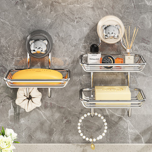 Porte-savon en acier inoxydable avec ventouse, support mural à double couche avec égouttoir pour salle de bain - Product Image 3