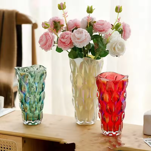 <span class=keywords><strong>Vase</strong></span> décoratif de bureau à pointe ronde et filetage bohème style arc-en-ciel en verre transparent - Product Image 2