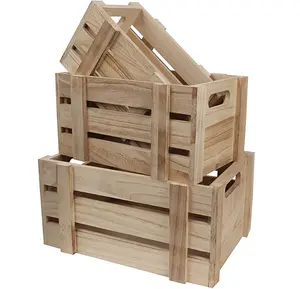 Kotak penyimpan buah sayuran tua mewah kemasan jumlah besar kayu antik dapat dilipat dengan pegangan