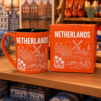 Souvenir touristique d'Amsterdam, Pays-Bas, tasse à café en céramique de 11 oz, motif tulipe et moulin à vent, design personnalisé en porcelaine fine, OED ODM