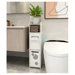 Suporte de papel higiênico branco personalizado, armário de banheiro pequeno, espaços pequenos, fácil instalação, armário de chão com suporte livre