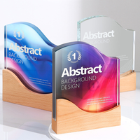 Trophée en bois et cristal personnalisé avec logo, design gratuit, vente en gros