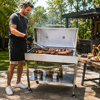 Grill à brochettes au charbon de bois commercial avec plateau réglable, très grand barbecue pour la restauration, les restaurants et les fêtes