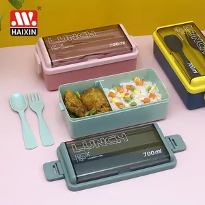 Haixin Kunststoff 700ML einlagige Brotdose luftdichte Mikrowelle Bento Box mit Gabel und Löffel