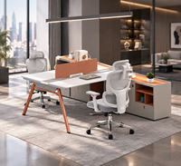 Poste de travail de bureau en forme de L moderne avec armoire de rangement latérale et chaise de bureau ergonomique en maille pour bureau d'entreprise