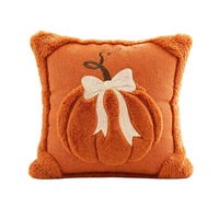Coussin décoratif 3D en peluche Citrouille avec nœud, housse de coussin moelleuse et duveteuse pour l'automne, Thanksgiving, Halloween, canapé, décoration intérieure