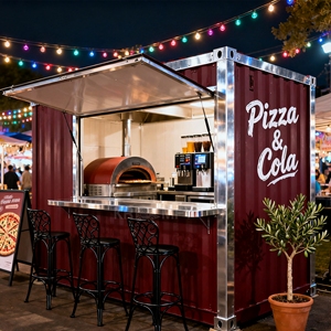 Conteneur mobile de cuisine contemporaine pour bar à jus, boulangerie, café - Construction robuste et durable en acier de 3 mm - Product Image 1