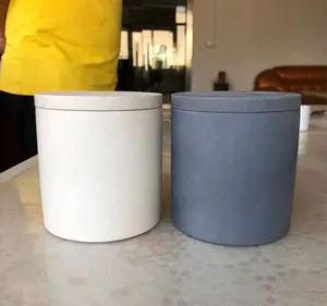 制造商新品黑色白色水泥蜡烛罐带盖，陶瓷蜡烛器皿罐自有品牌