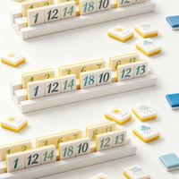 Tuiles de Rummy personnalisées en acrylique jaune crème vif, blocs de jeu numérotés Rummi Kub avec symboles météorologiques