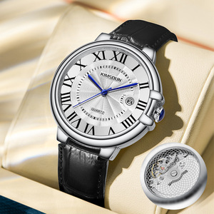 Luxury Roman Numeral men's Quartz Watch Stainless Steel Case Leather Strap <b>Wristwatch</b> with Date Business men Mechanical Watches - Product Image 1