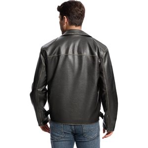Fahsyee Men's Faux Leather <b>Jacket</b> Lightweight <b>Vintage</b> Bomber Coat with Zipper Pockets XS Size Biker Style for Motorcycle Riding - Product Image 3