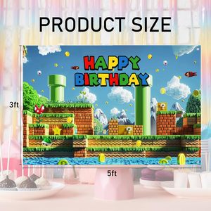 Striscione Decorativo per Festa di <span class=keywords><strong>Compleanno</strong></span> a Tema Super Bros, Sfondo Riutilizzabile 5x3ft per Decorazione Murale e Foto - Product Image 4